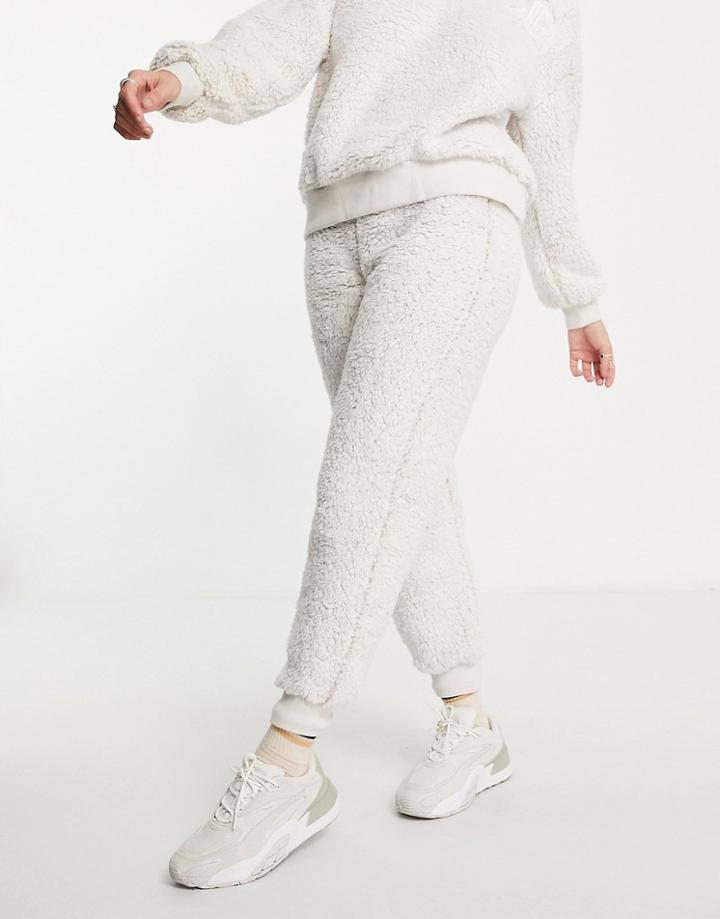 River Island Sherpa Elasticized Waist Joggers In Beige - Part Of A Set-neutral