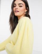 Mango Puff Sleeve Detail Soft Touch Sweater In Lemon Yellow