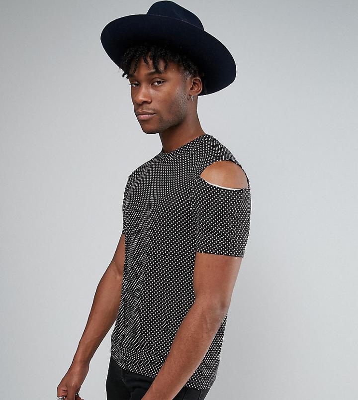 Reclaimed Vintage Inspired Polka T-shirt With Cold Shoulder - Black