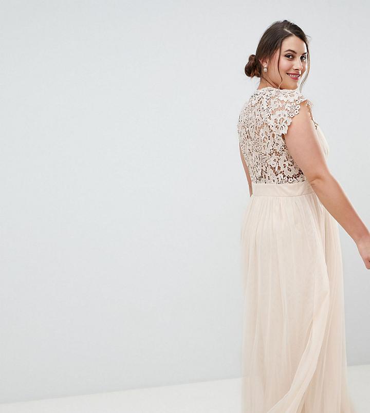 Little Mistress Plus Maxi Dress With Lace Back - Cream