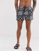 Good For Nothing Two-piece Swim Shorts In Black Paisley Print - Black