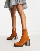 Asos Design Region Suede Mid-heel Boots In Tan-brown