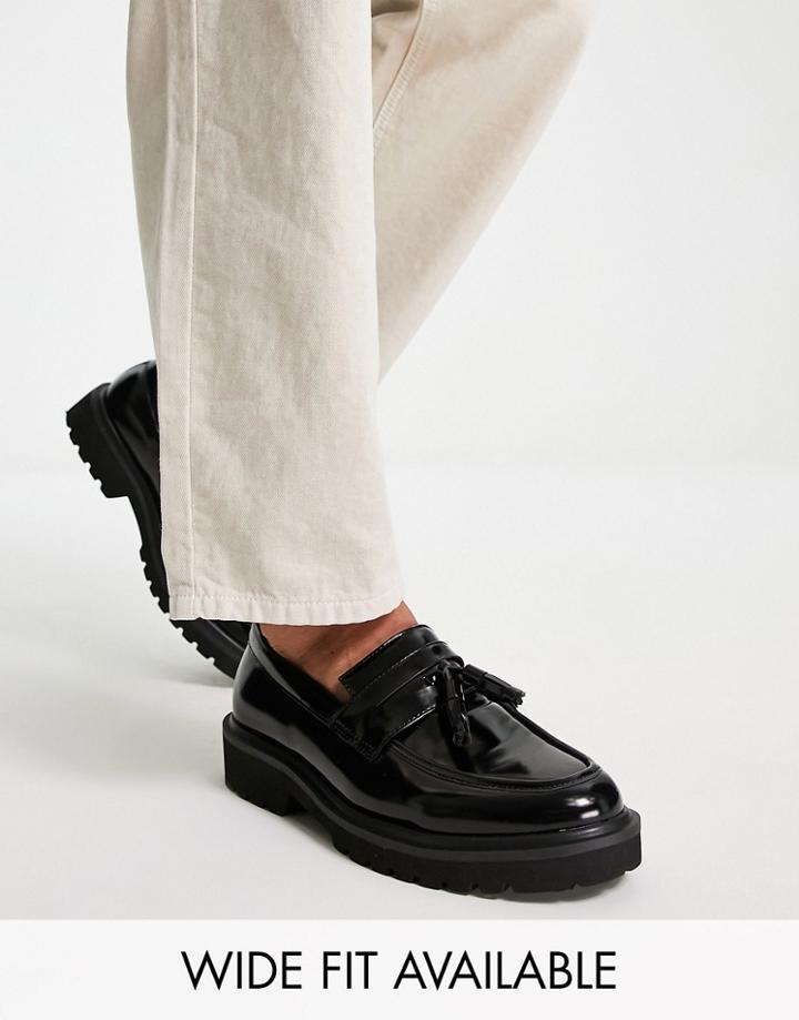 Asos Design Tassel Loafers In Black Faux Leather