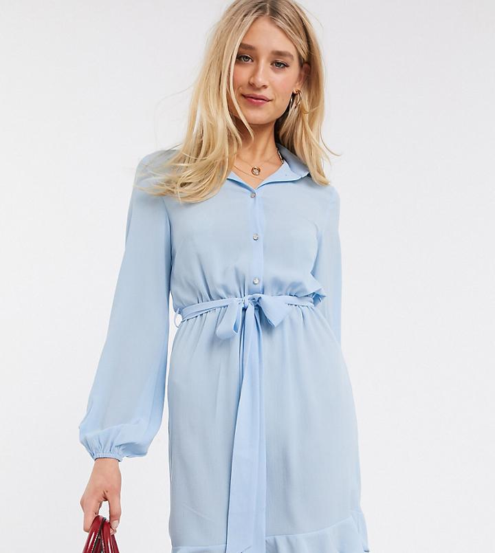 Outrageous Fortune Tall Shirt Dress With Frilly Hem In Blue-white