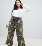 New Look Curve Wide Leg Printed Pants In Green Pattern - Green