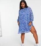 Vero Moda Curve Chiffon Mini Smock Dress In Blue Floral-multi