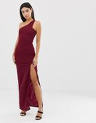 Ax Paris One Shoulder Maxi Dress With Thigh Split - Red