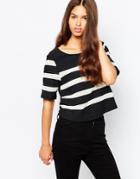 Harlyn Striped Short Sleeve T-shirt Blouse - Black