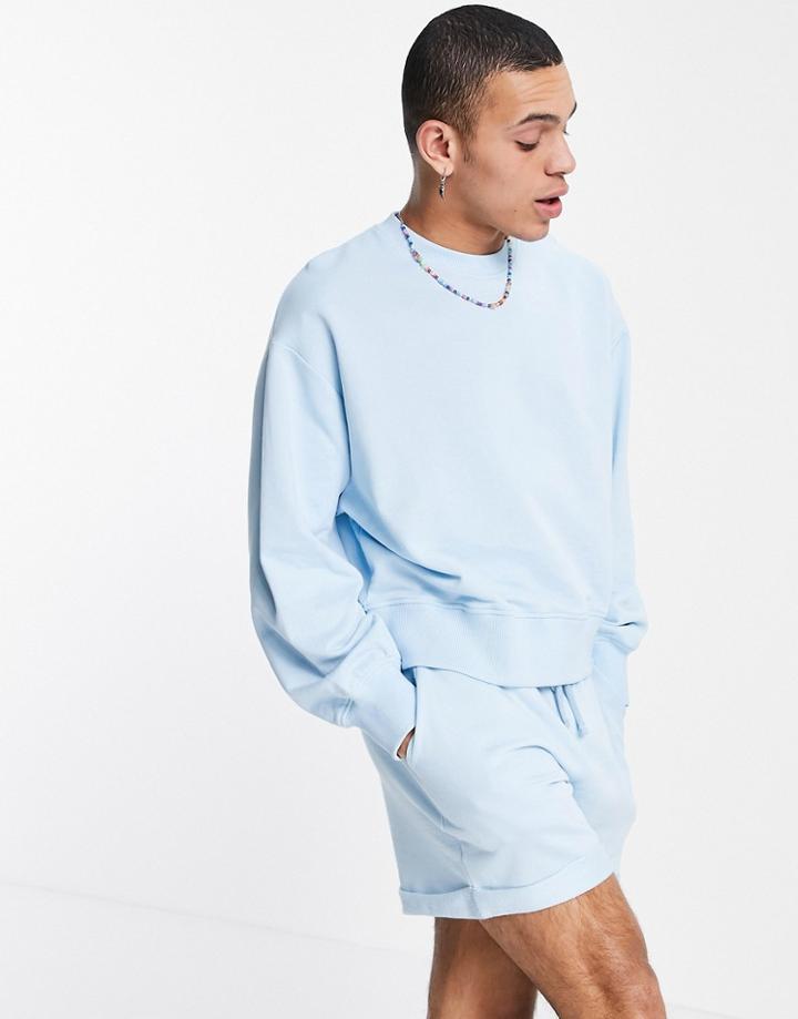 Asos Design Oversized Sweatshirt With Exaggerated Sleeve In Blue - Part Of A Set-blues