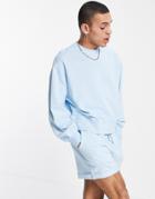Asos Design Oversized Sweatshirt With Exaggerated Sleeve In Blue - Part Of A Set-blues