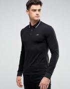 Armani Jeans Polo Shirt With Tipping In Black Slim Stretch Fit Long Sl