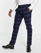 Twisted Tailor Suit Pants In Navy Tonal Check