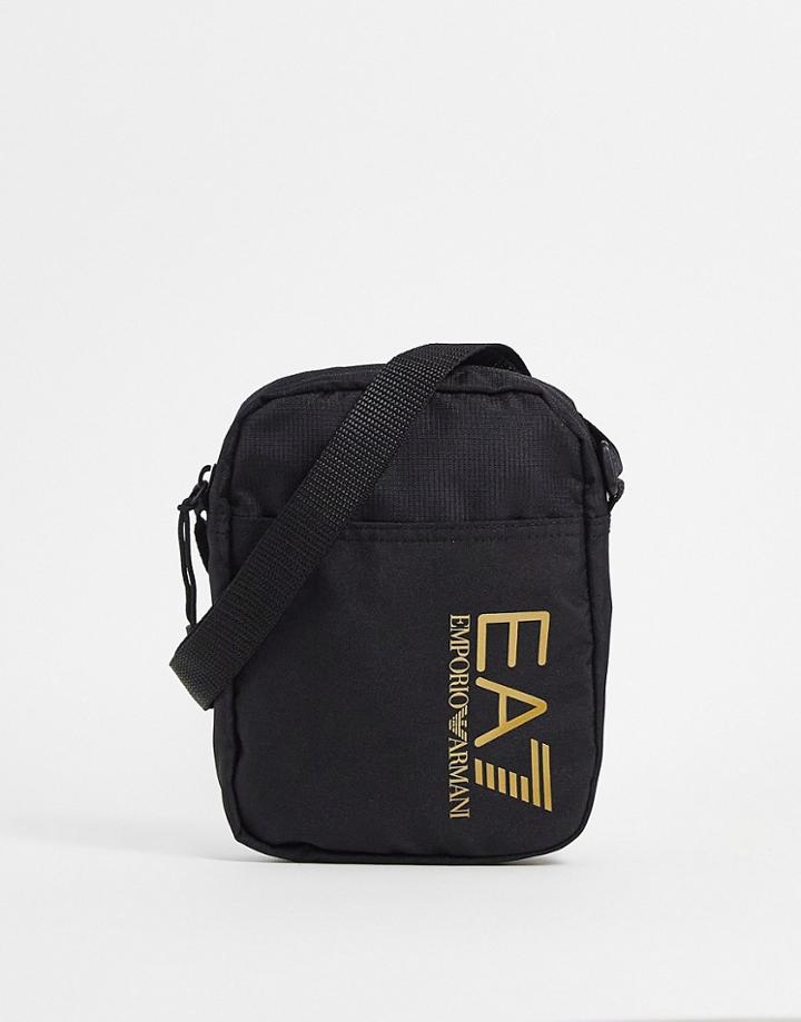 Armani Ea7 Large Contrast Logo Crossbody Bag In Black