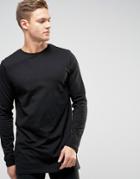 New Look Long Sleeve Longline T-shirt In Black - Black