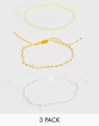 Asos Design Neon And Ball Chain Mix Bracelet Pack - Yellow