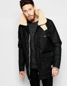 Clwr Coat With 3 Pockets Fleece Collar - Black