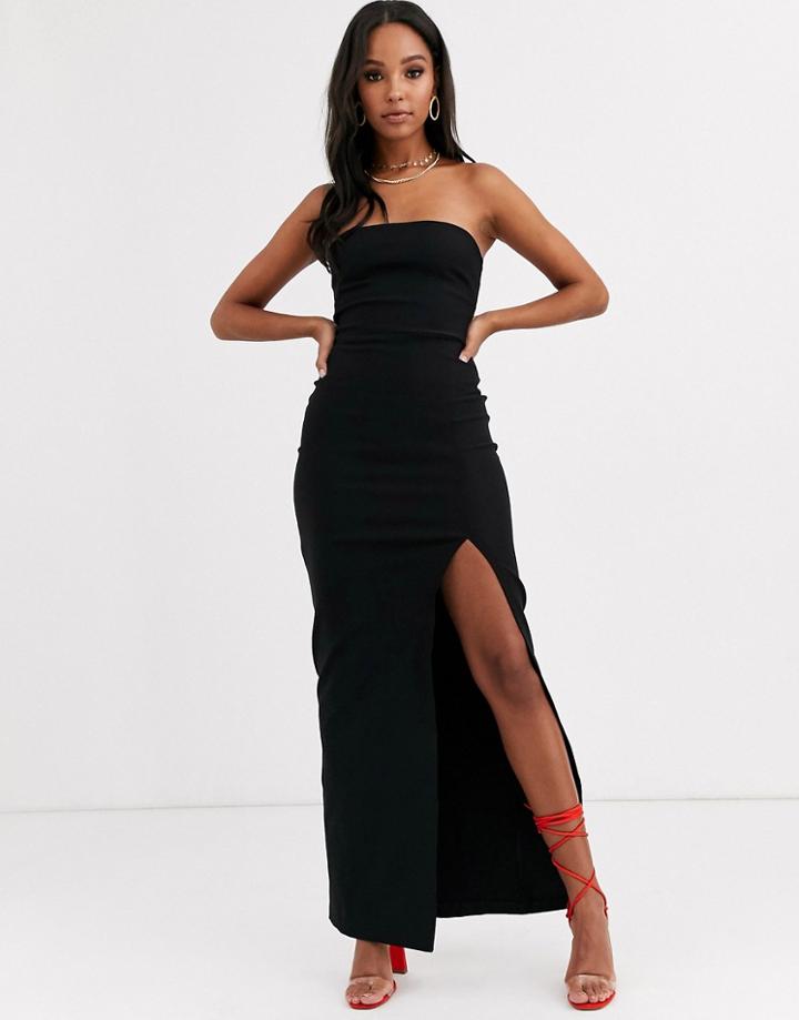Vesper Bandeau Maxi Dress With Leg Split In Black