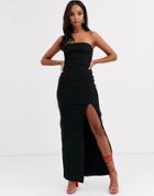 Vesper Bandeau Maxi Dress With Leg Split In Black