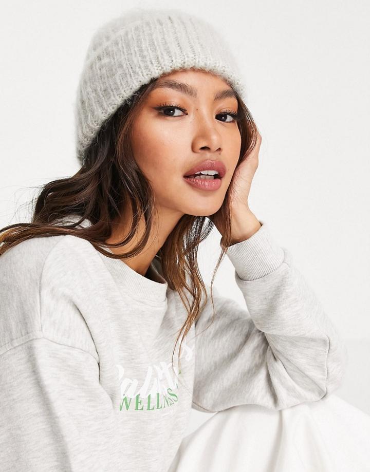 Asos Design Two Tone Fluffy Beanie In Ice Gray-grey
