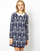 Asos Jacquard Bonded Shift Dress With Lace Collar In Knit