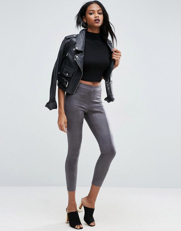 Asos Cracked Leather Look Leggings - Gray