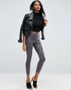 Asos Cracked Leather Look Leggings - Gray