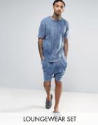 Asos Tshirt & Drop Crotch Short Set In Rib - Blue