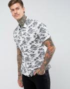 Allsaints Regular Fit Short Sleeve Shirt With Palm Tree Print - Beige