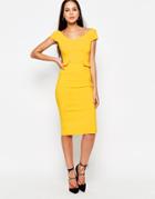 Vesper Phoebe Midi Dress With Peplum - Yellow