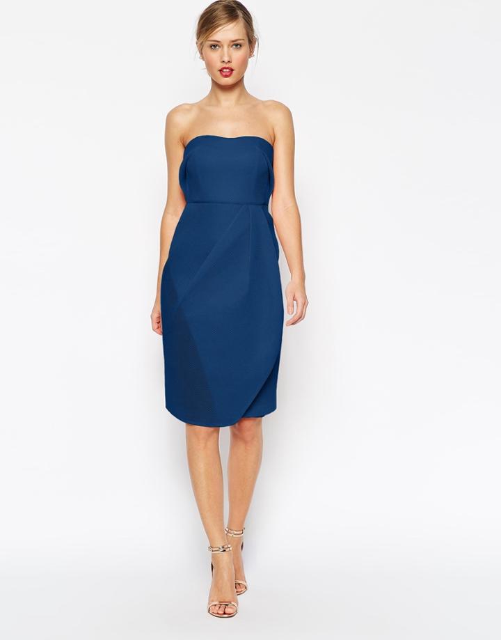 Asos Mesh Bandeau Midi Body-conscious Dress - Navy $29.00