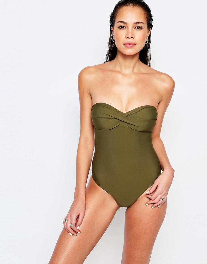 Vero Moda Twist Detail Swimsuit - Khaki