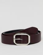 Asos Design Faux Leather Wide Belt In Burgundy With Silver Buckle - Red