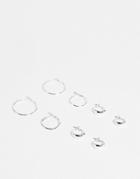 Monki 4-pack Recycled Steel Hoop Earrings In Silver