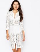 Missguided Lace Button Up Midi Shirt Dress - Cream