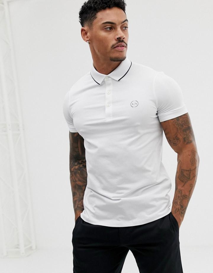 Armani Exchange Slim Fit Tipped Logo Polo In White - White