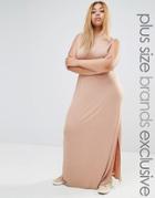 Club L Lounge Plus Sleeveless Maxi Dress With Hood - Beige