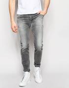 Diesel Jeans Sleenker 672j Skinny Fit Stretch Distressed Light Gray Wash - Light Gray