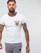 Good For Nothing Muscle Ringer T-shirt In White With Embroidered Tiger - White