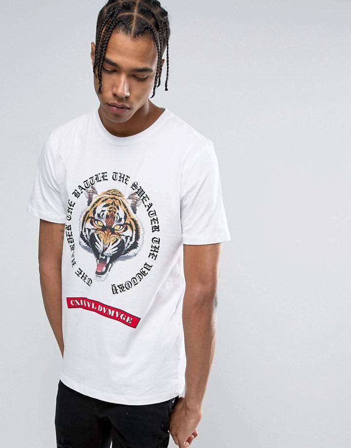 Criminal Damage T-shirt In White With Tiger Print - White
