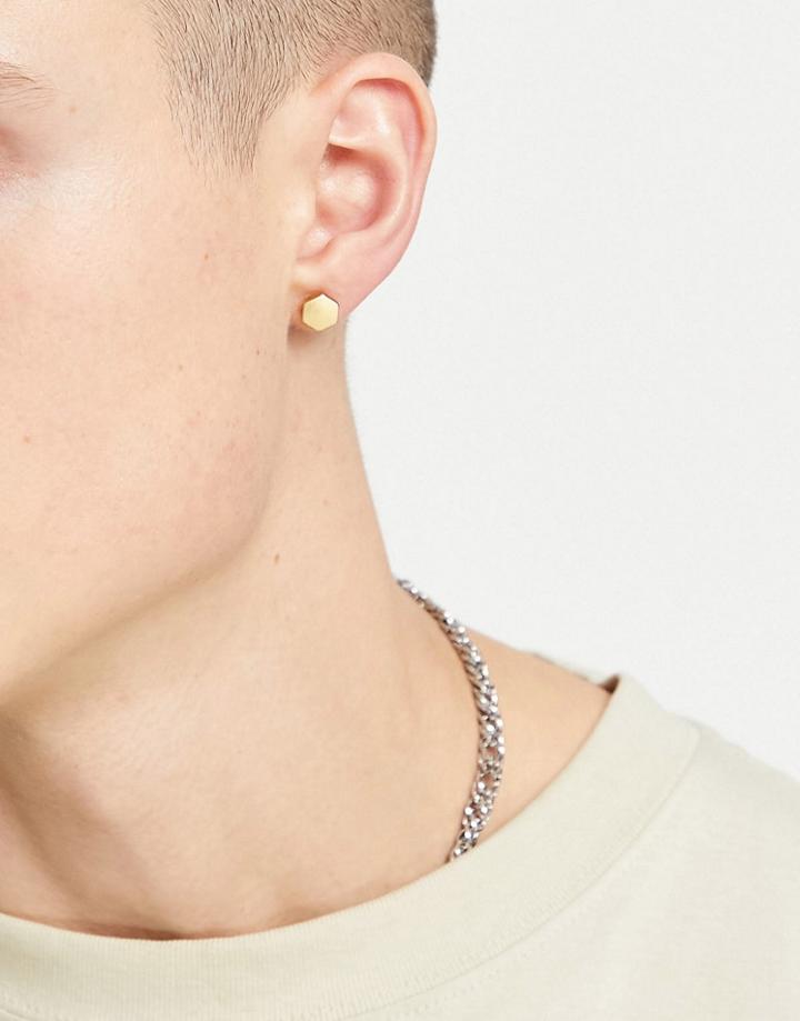 Icon Brand Stainless Steel Hexagon Plug Earrings In Gold-silver