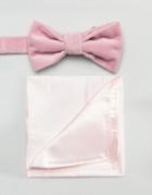 Devils Advocate Pink Velvet Bow Tie With Satin Pocket Square - Pink
