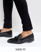 Asos Wide Fit Brogue Loafers In Black Leather With Tassel - Black