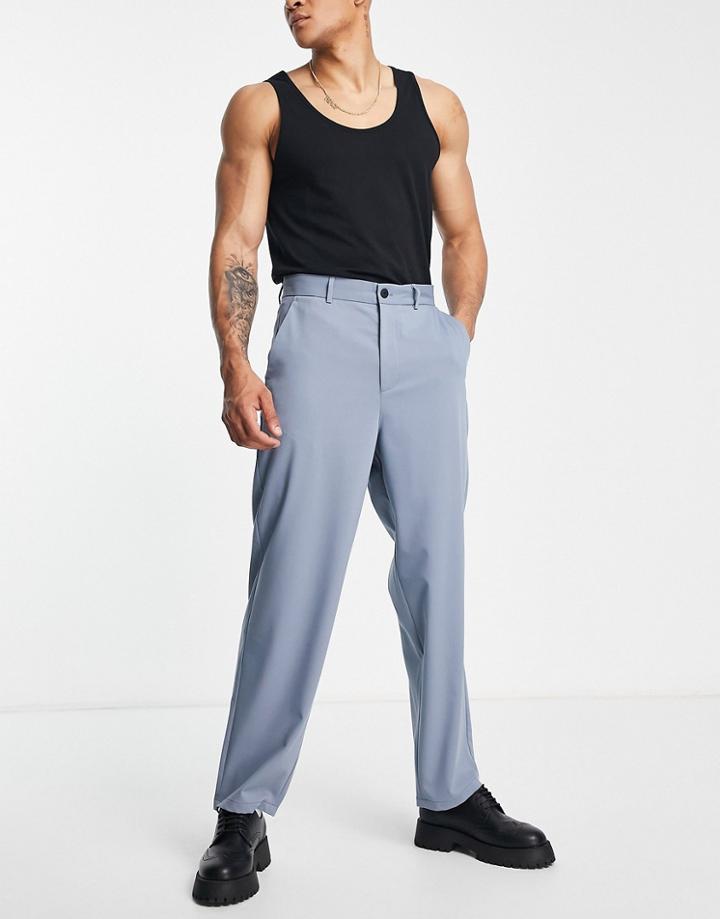 Bershka Loose Fit Smart Pants In Blue