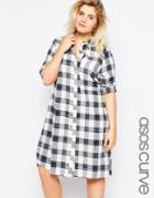 Asos Curve Shirt Dress In Check - Blue