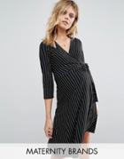 New Look Maternity Pinstripe Wrap Dress - Black