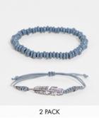 Asos Design 2 Pack Festival Beaded Bracelet Set In Gray With Feather