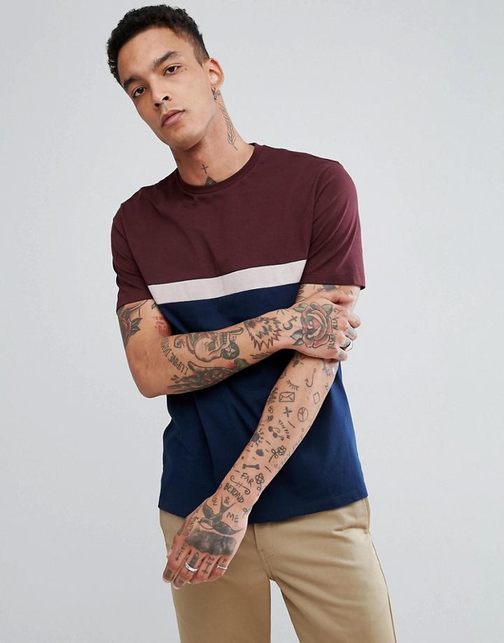 Asos Relaxed Fit T-shirt With Contrast Body Panels - Red