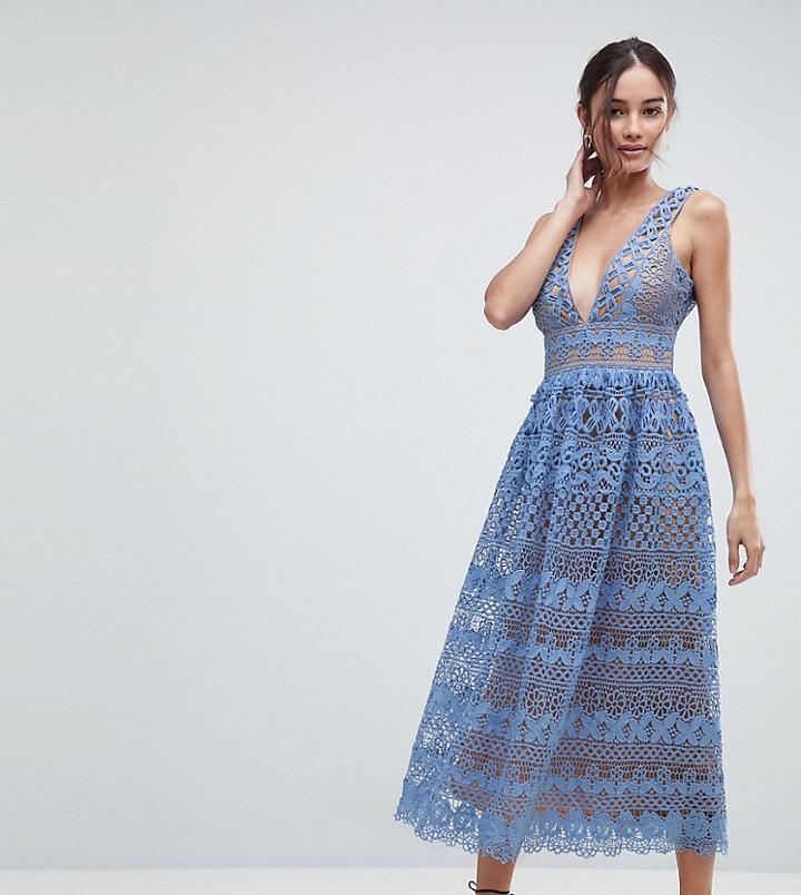 Boohoo Lace Midi Dress - Blue