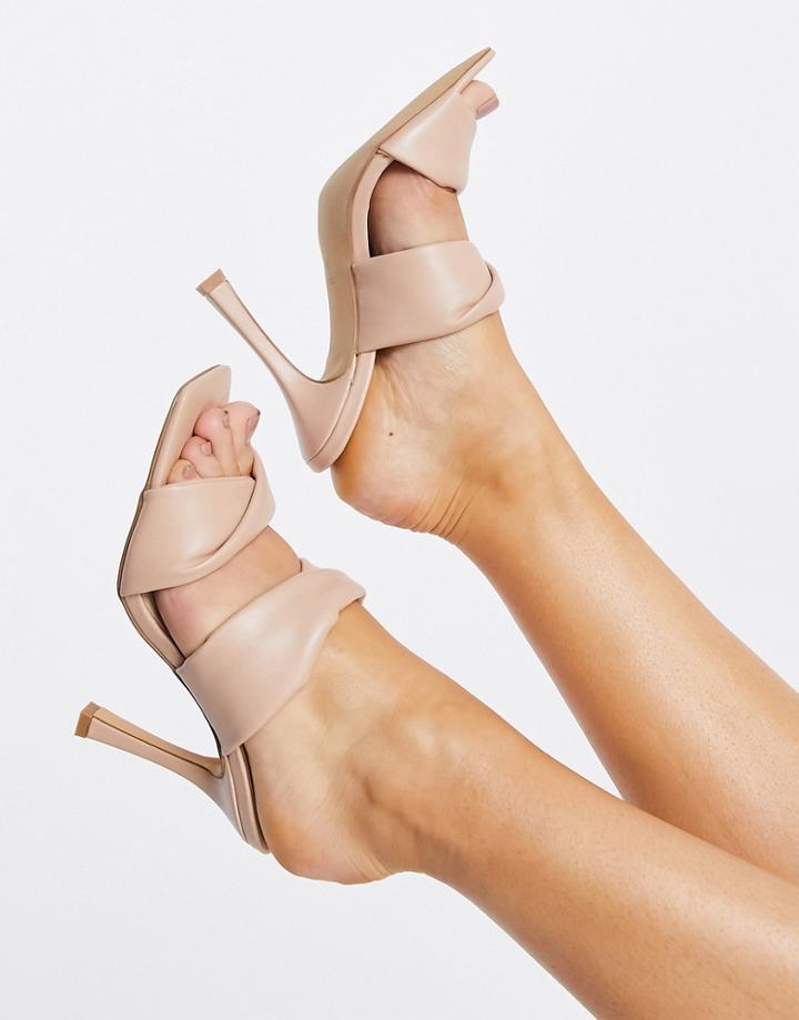 London Rebel Padded Twist Mules In Beige-neutral