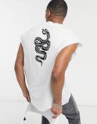 Asos Design Oversized Tank In White With Snake Back Print